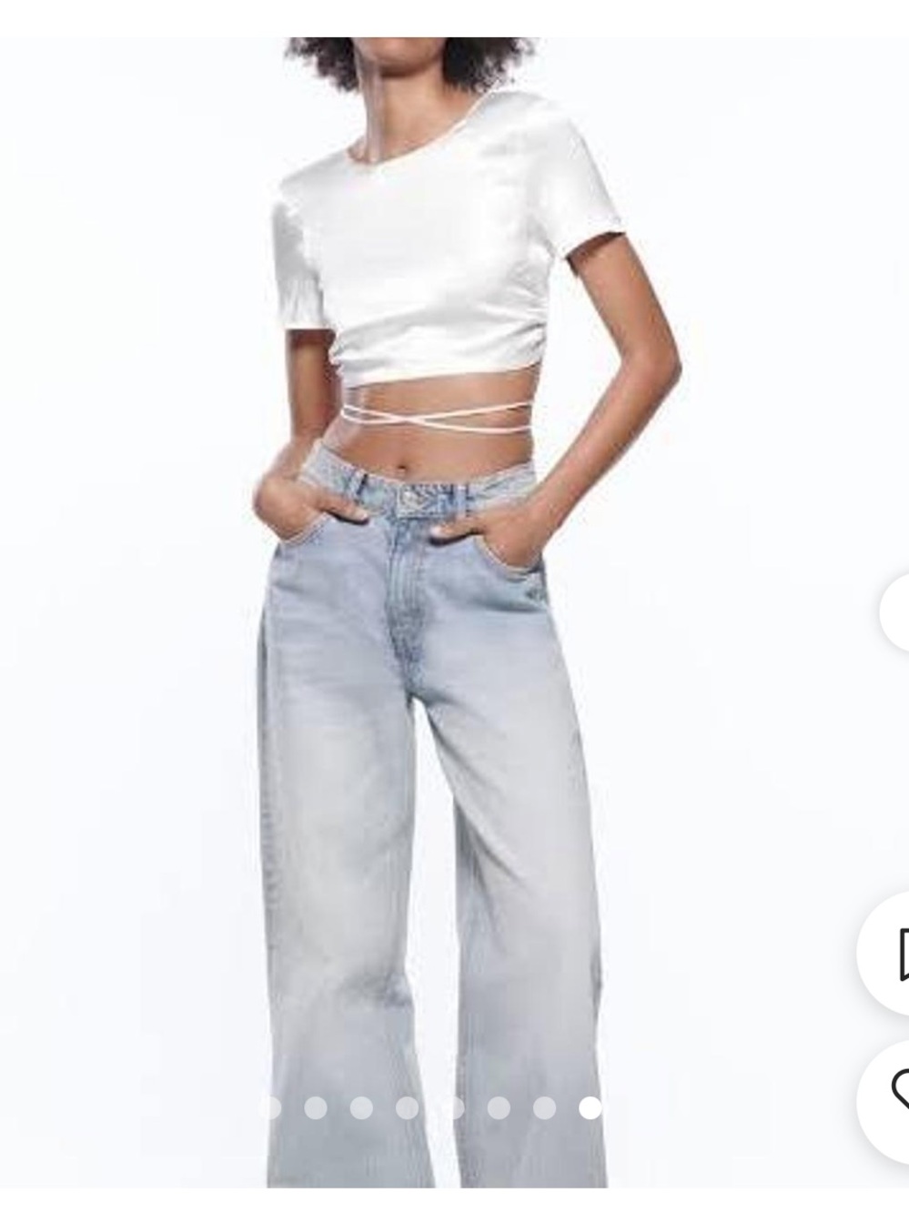 Zara White Satin Wrap Lace-Up Crop Top
